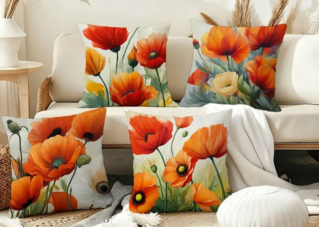 Abstract Orange Flower Pillow Covers – Minimalist Floral Cushion Set