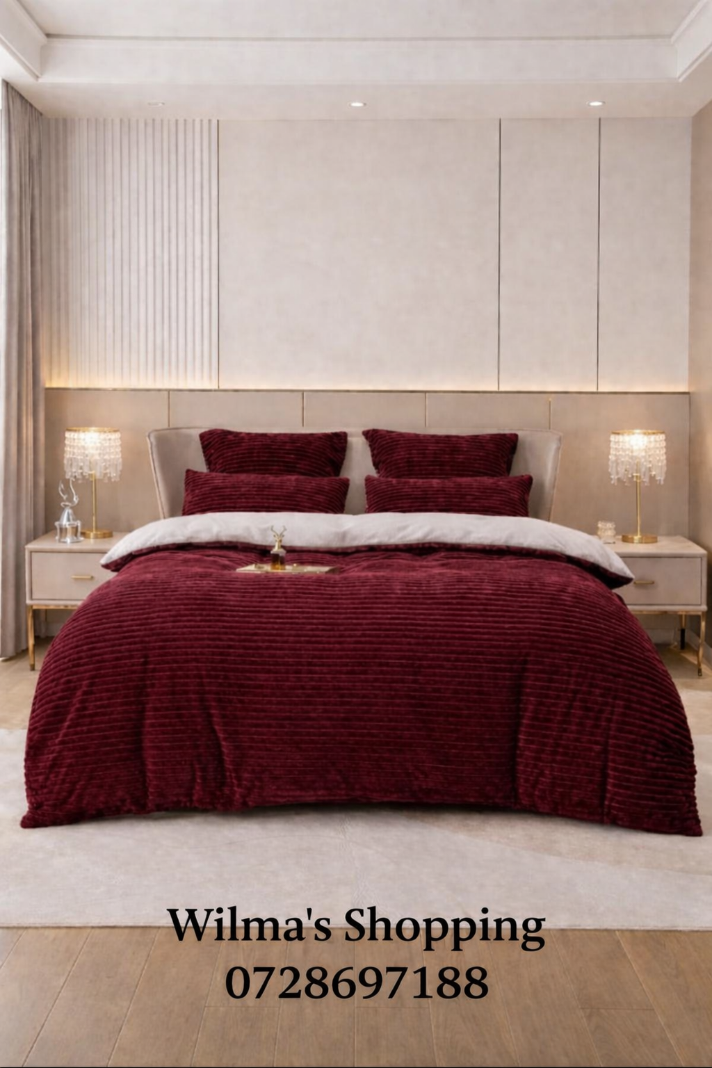 Stripey Sherpa Comforter Set – 5 Piece (Queen Size)