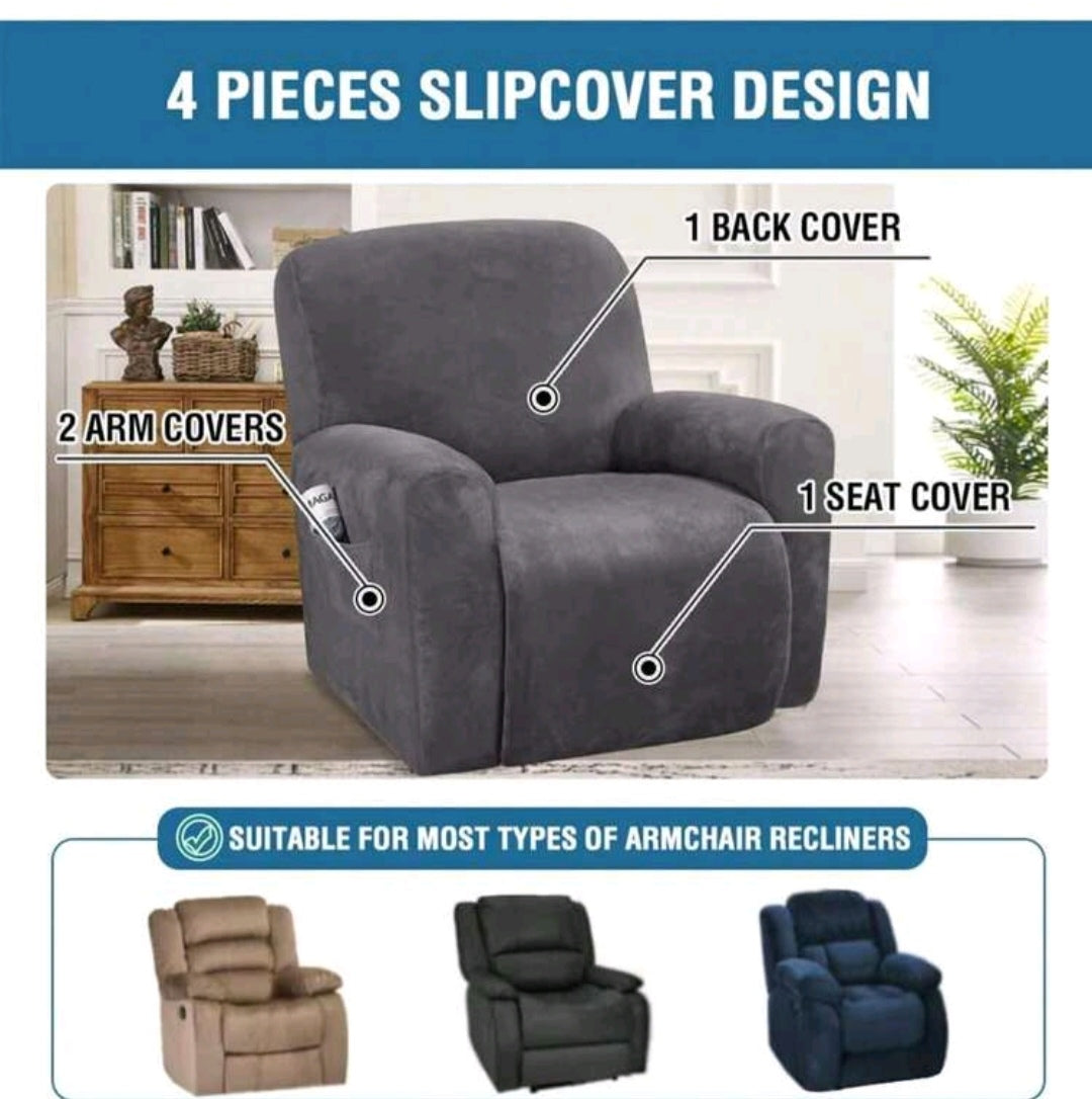 Luxury Velvet Stretch Recliner Chair Cover | Soft Protective Slipcover