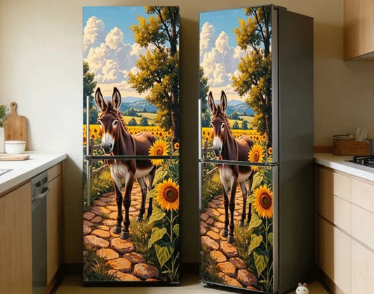 Donkey & Sunflower Fridge Wrap 60×180cm – Farmhouse Refrigerator Sticker