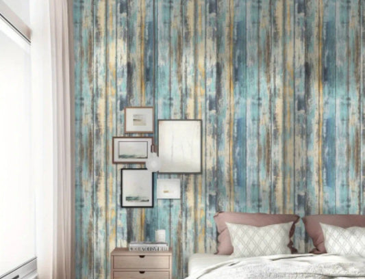 Rustic Blue Distressed Wood Peel & Stick Wallpaper – Self-Adhesive Contact Paper for Walls, Cabinets & Furniture
