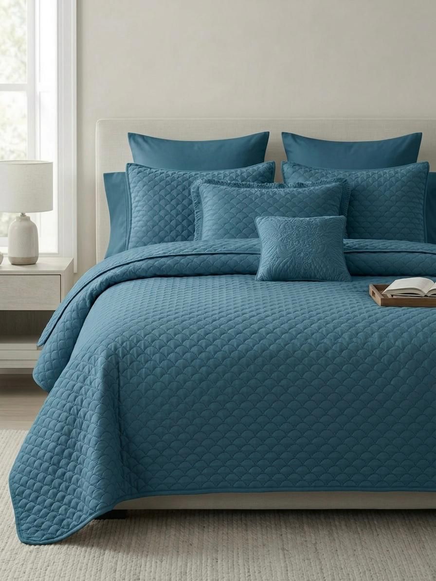 Premium Embossed Oxford Bedspread Set – King Size | 16 Elegant Colours
