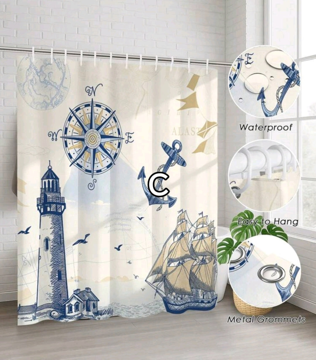 Coastal Breeze Shower Curtains 180×180cm – Beach-Themed Bathroom Style