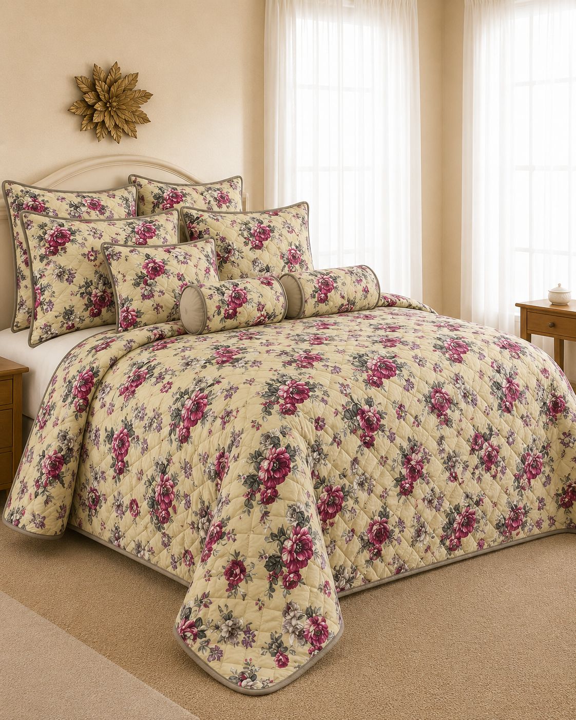 Luxury 9 Piece Quilted Comforter Set – King Size Bedding Collection