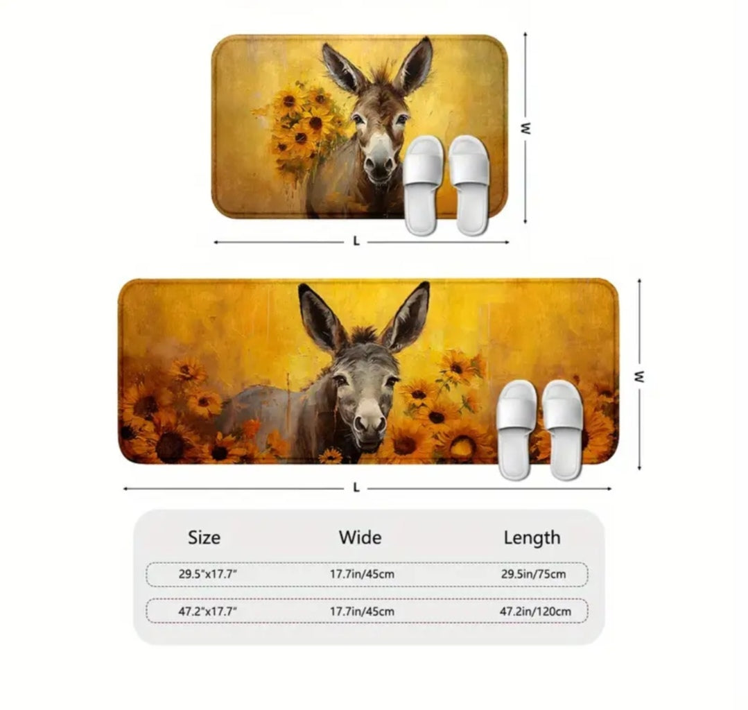 Donkey Sunflower Kitchen Carpet  Farmhouse Non-Slip Kitchen Mat