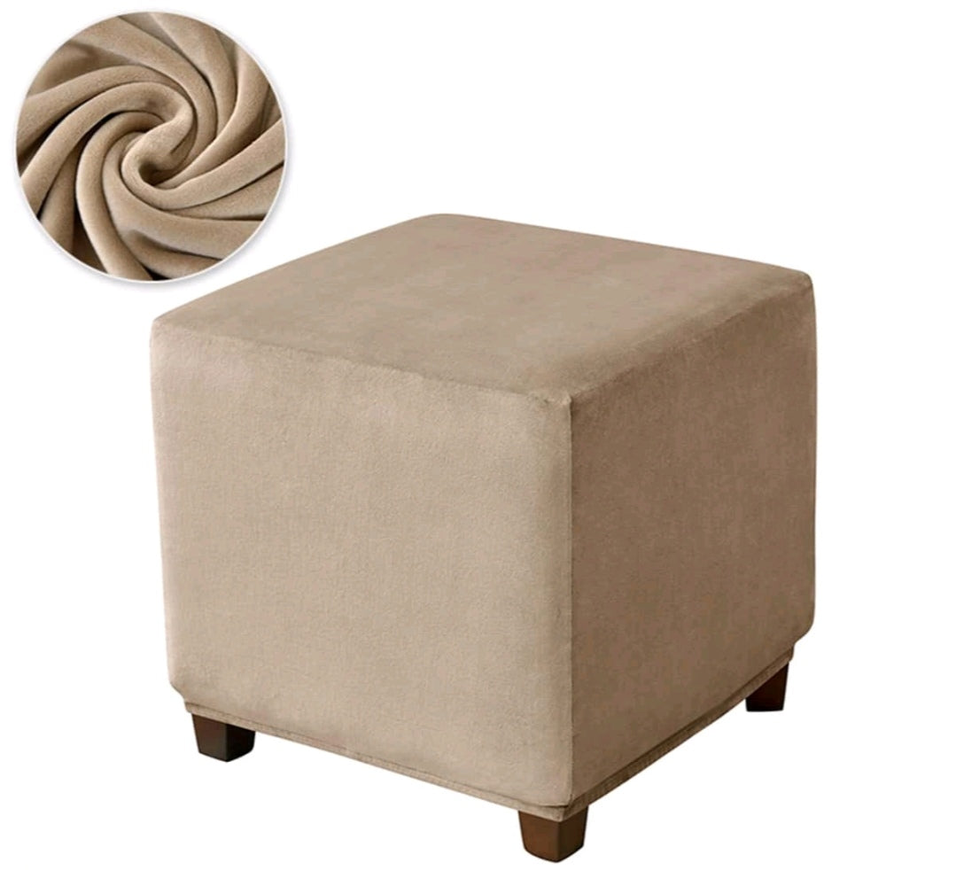 Camel Velvet Ottoman Cover – Stretch Elastic Footstool Slipcover (Square, Small)
