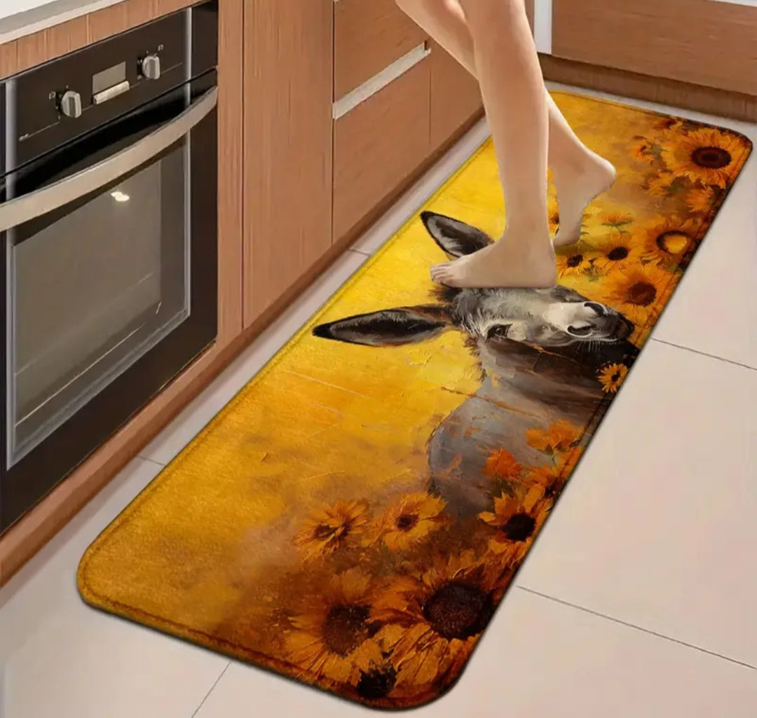 Donkey Sunflower Kitchen Carpet  Farmhouse Non-Slip Kitchen Mat