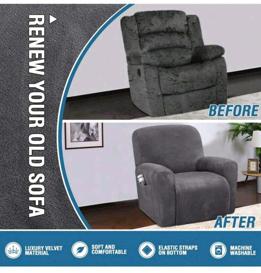 Luxury Velvet Stretch Recliner Chair Cover | Soft Protective Slipcover