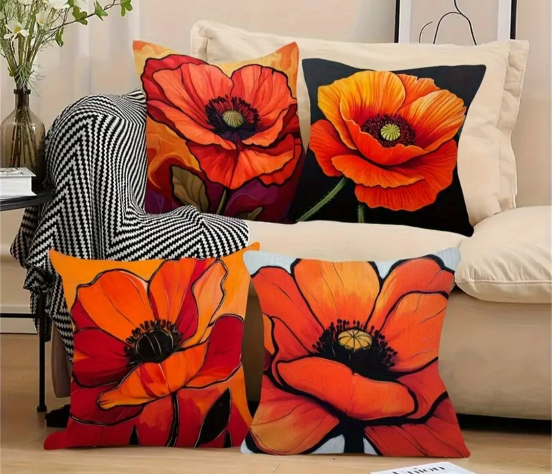 Abstract Orange Flower Pillow Covers – Minimalist Floral Cushion Set