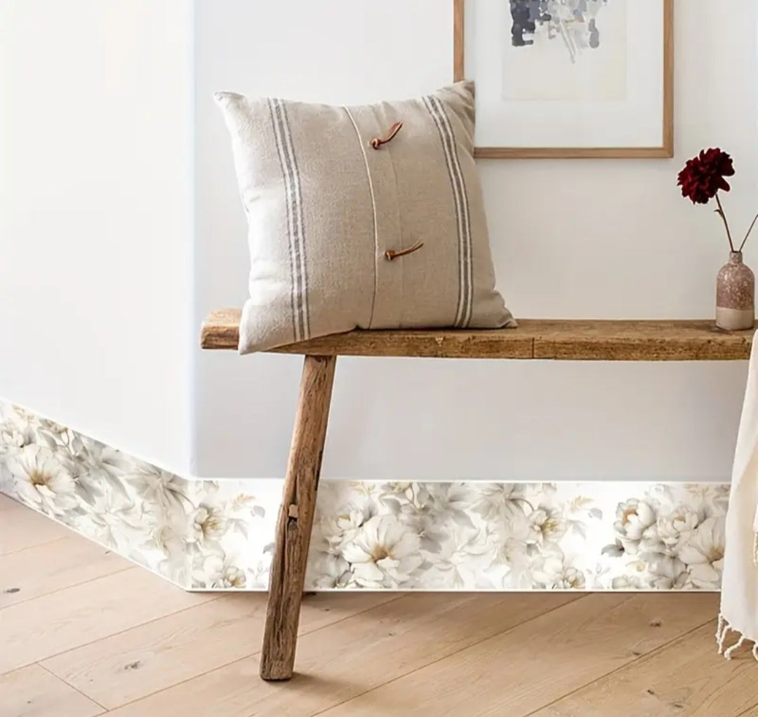 Peel and Stick Floral Wallpaper Border, Beige Flower Wall Decor Roll (12cm x 5m, Removable & Waterproof)