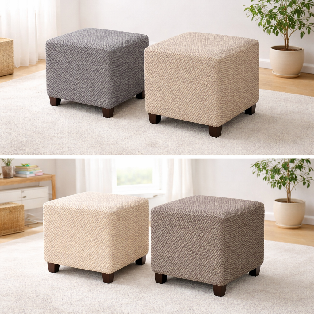 Square Ottoman Slipcover – Stretch Jacquard Ottoman Cover