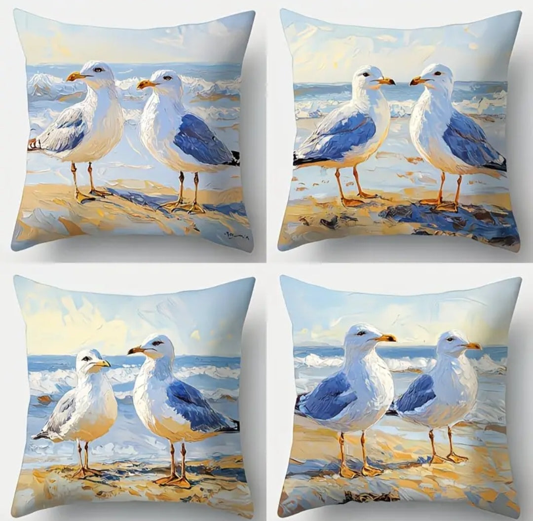 Coastal & Nautical Cushion Covers Set of 4 – Beach, Ocean, Sailboat & Maritime Designs 45x45cm each