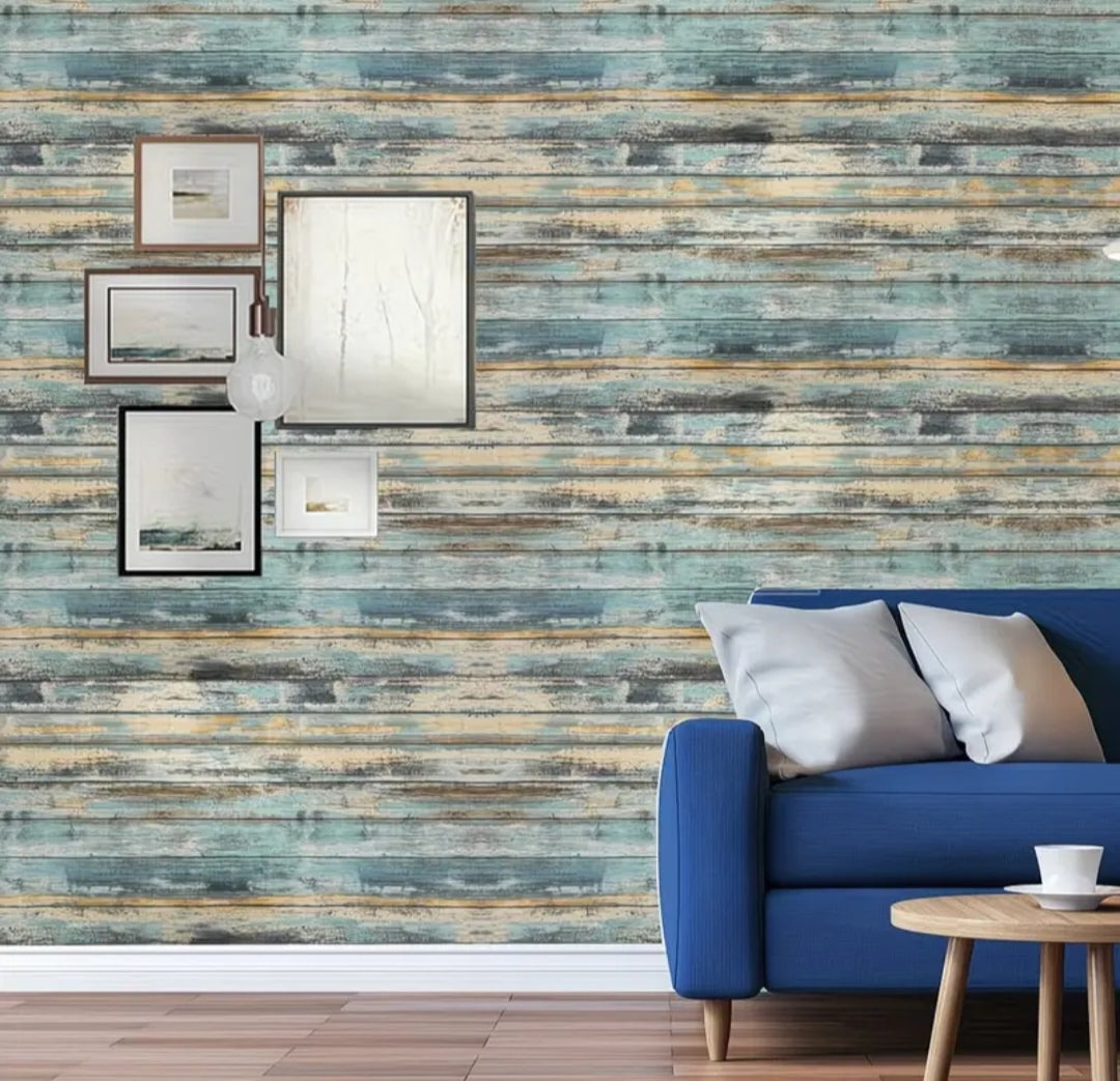 Rustic Blue Distressed Wood Peel & Stick Wallpaper – Self-Adhesive Contact Paper for Walls, Cabinets & Furniture