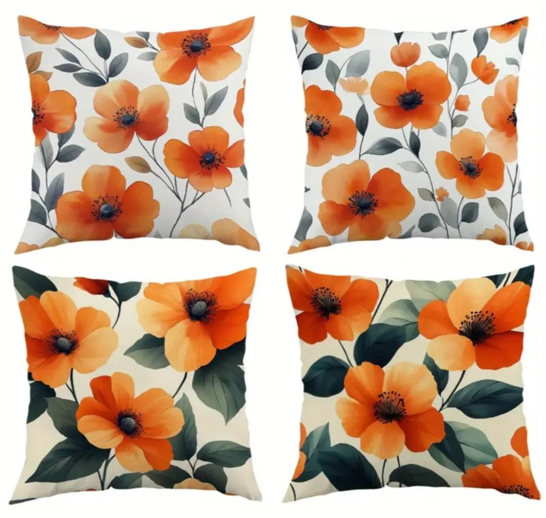 Abstract Orange Flower Pillow Covers – Minimalist Floral Cushion Set