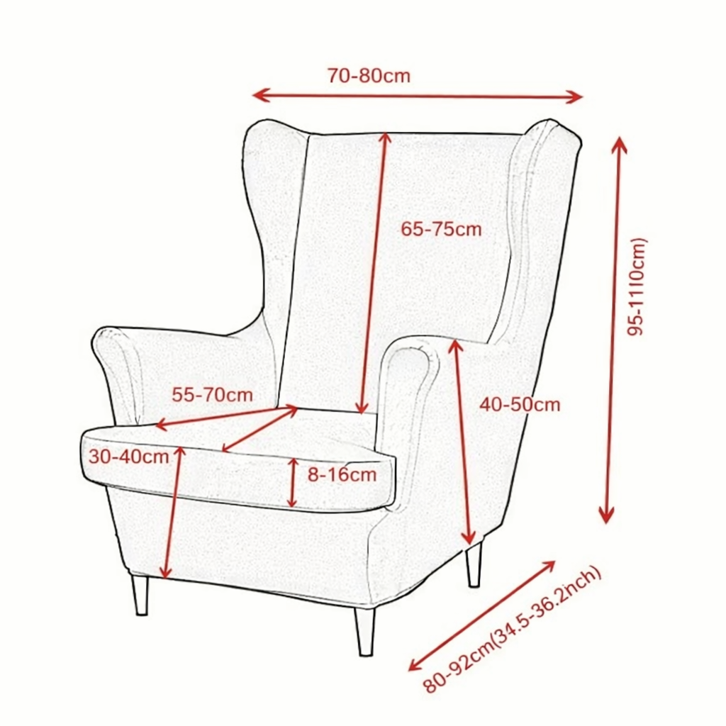 Stretch Floral Wingback Armchair Cover – Soft Cream with Black Floral Pattern (2-Piece Elastic Slipcover)