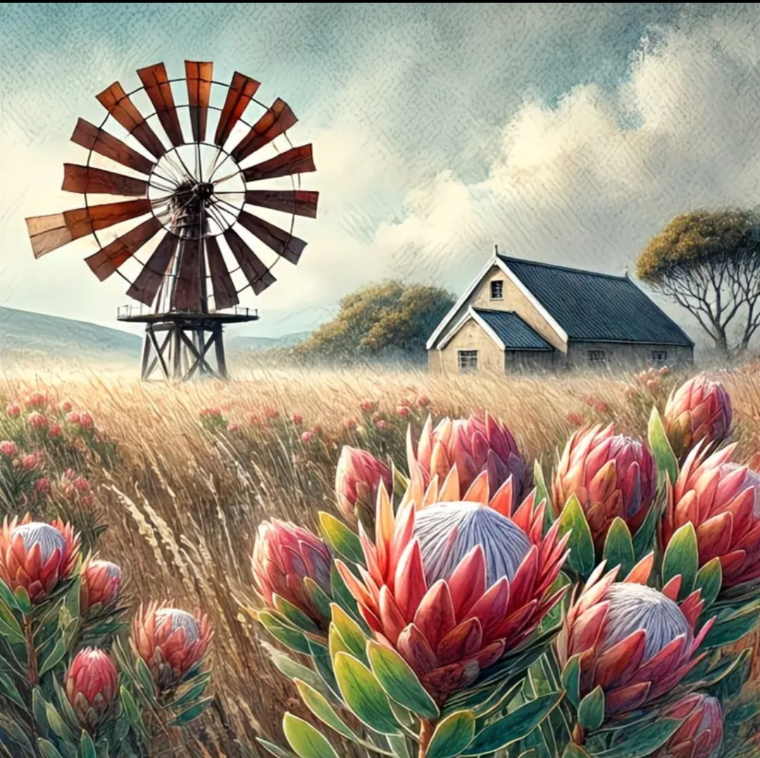 King Protea Windmill Diamond Painting Kit – 5D DIY Mosaic Wall Art