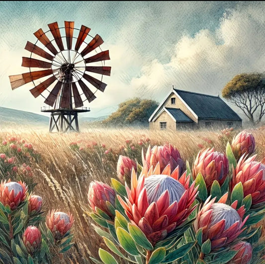 King Protea Windmill Diamond Painting Kit – 5D DIY Mosaic Wall Art