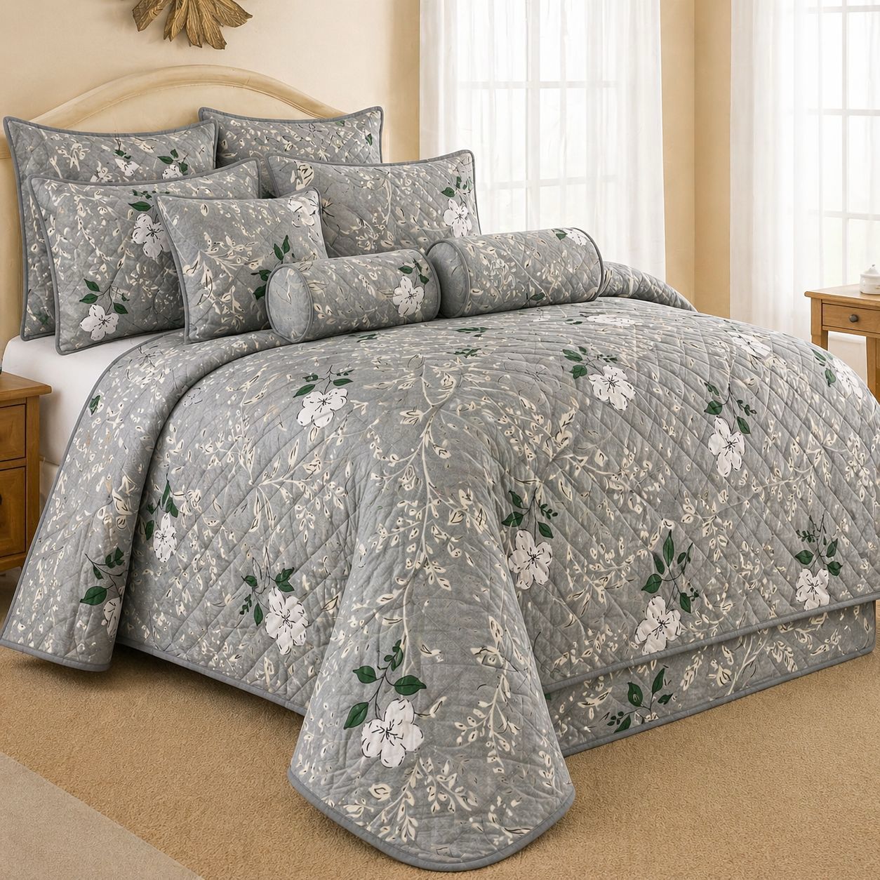 Luxury 9 Piece Quilted Comforter Set – King Size Bedding Collection