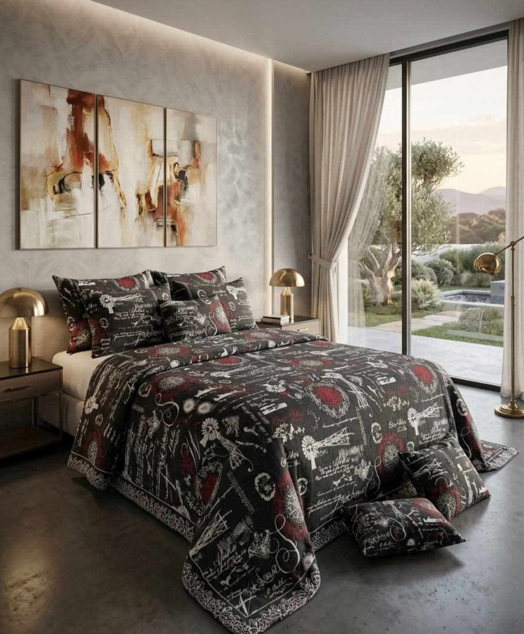 Luxury 5-Piece Cotton Bedspread Set with Floral Print – King Size Bedding Set with Pillowcases