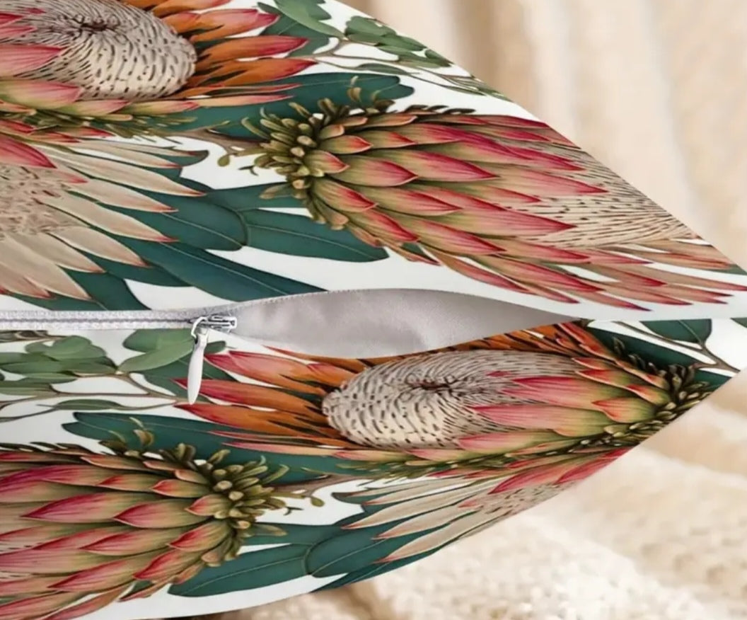 Protea Flower Cushion Cover – 60×60 cm | Double-Sided Print | Ultra-Soft Plush | Single Cover