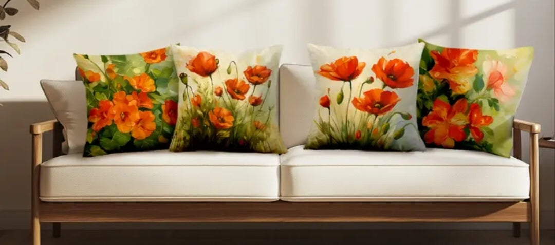 Abstract Orange Flower Pillow Covers – Minimalist Floral Cushion Set