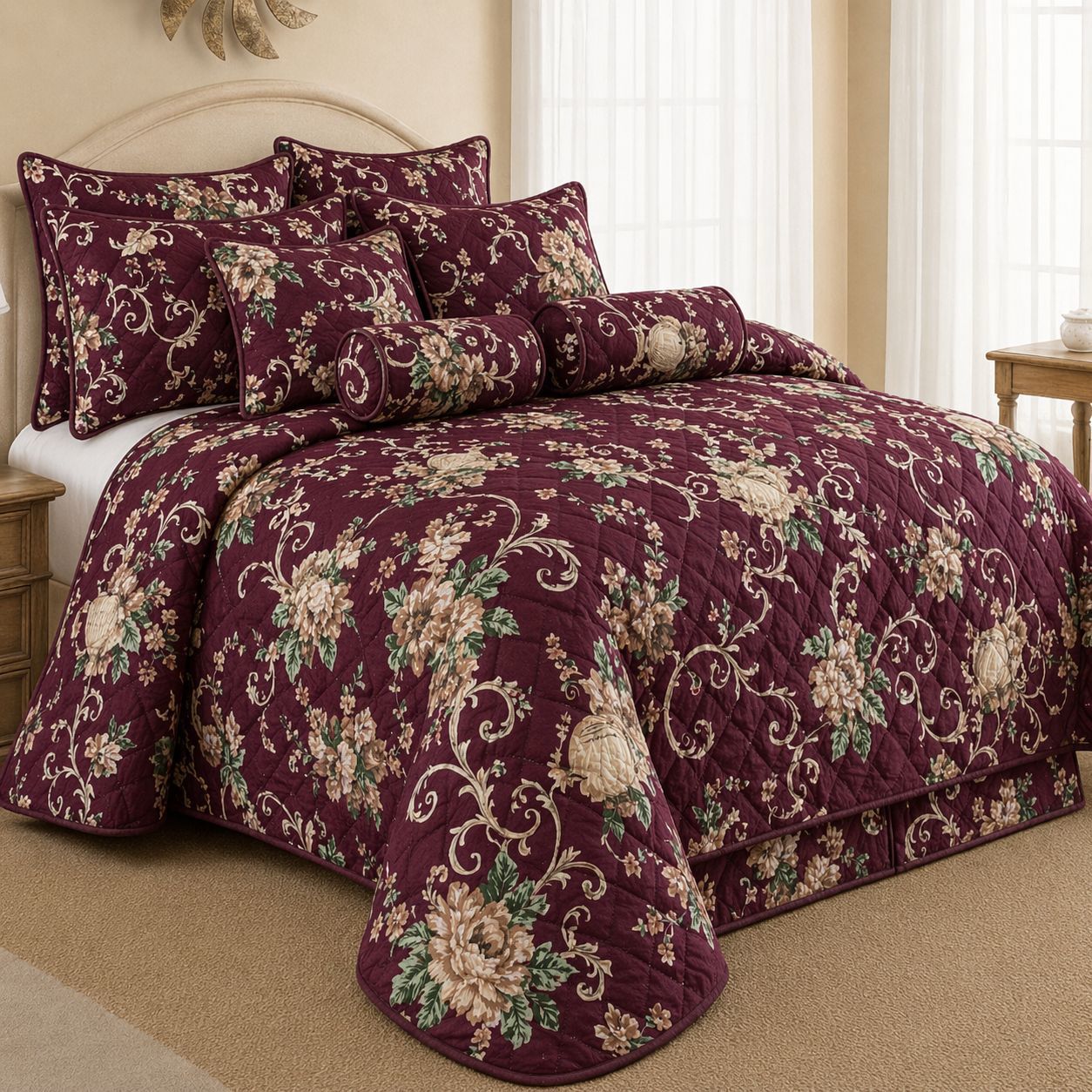 Luxury 9 Piece Quilted Comforter Set – King Size Bedding Collection