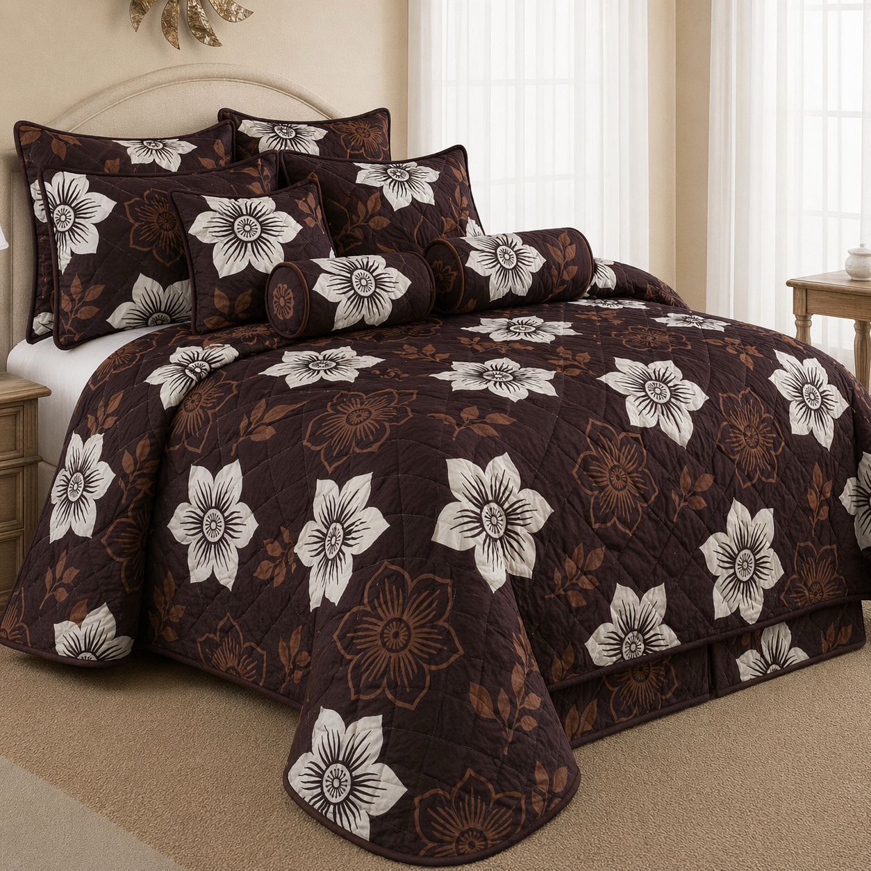 Luxury 9 Piece Quilted Comforter Set – King Size Bedding Collection