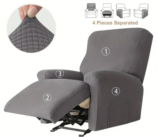 Dark Grey Recliner Chair Slipcover (4-Piece Set) – Stretch Fit for Small Recliners