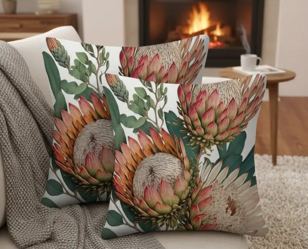 Protea Flower Cushion Cover – 60×60 cm | Double-Sided Print | Ultra-Soft Plush | Single Cover