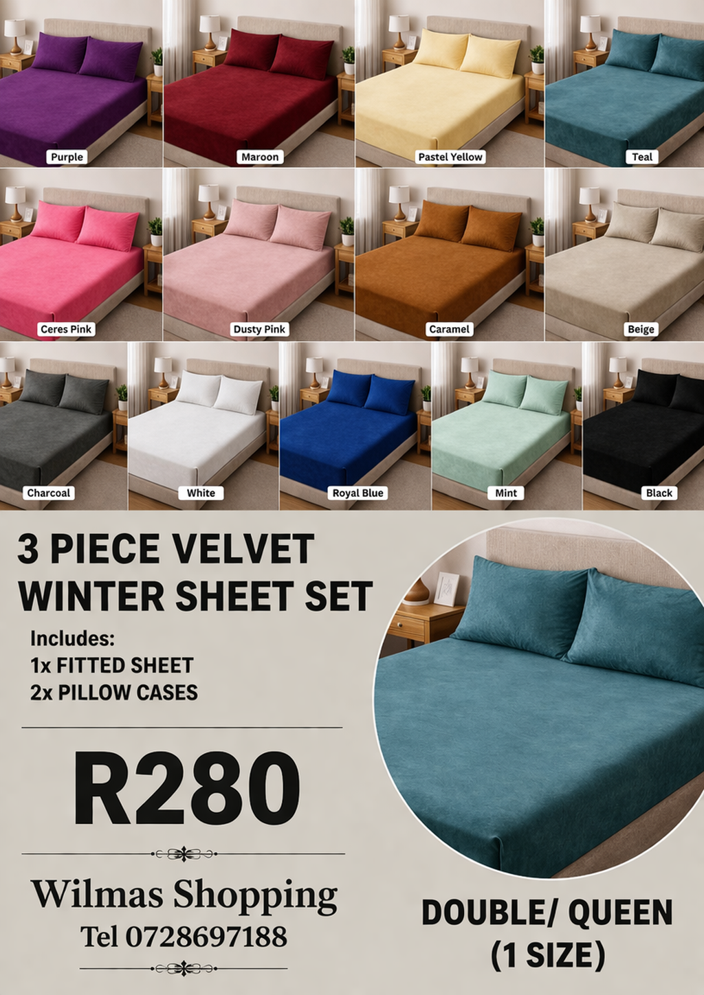 3pcs Velvet Sheet Set (Winter Fitted Set)