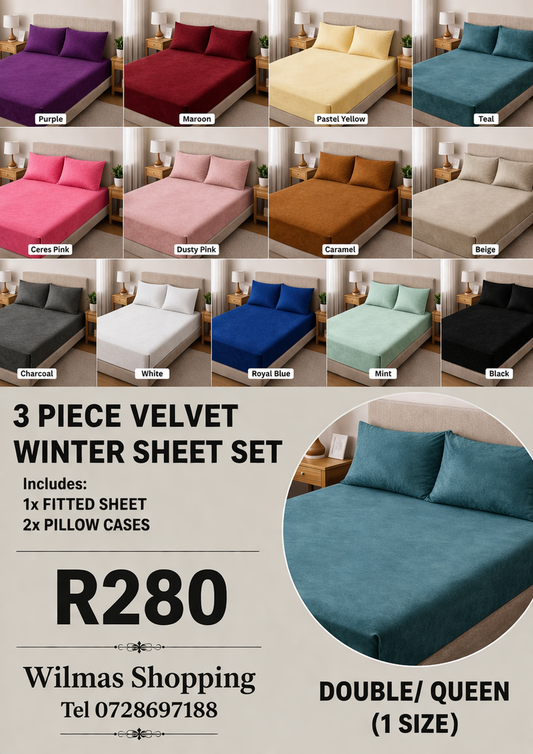 3pcs Velvet Sheet Set (Winter Fitted Set)
