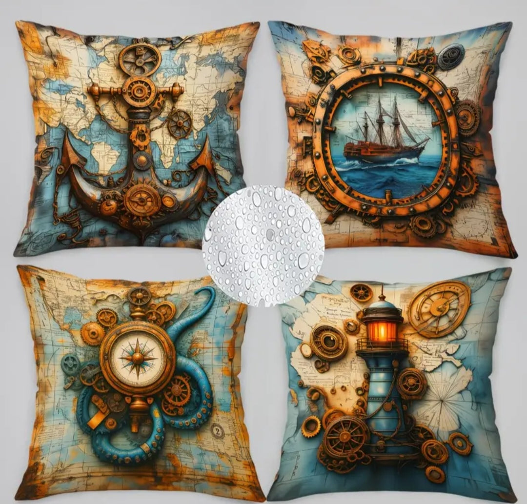 Coastal & Nautical Cushion Covers Set of 4 – Beach, Ocean, Sailboat & Maritime Designs 45x45cm each