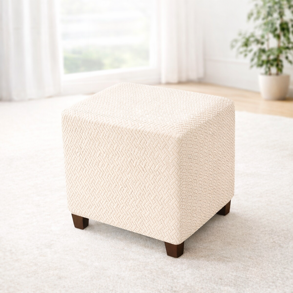 Square Ottoman Slipcover – Stretch Jacquard Ottoman Cover