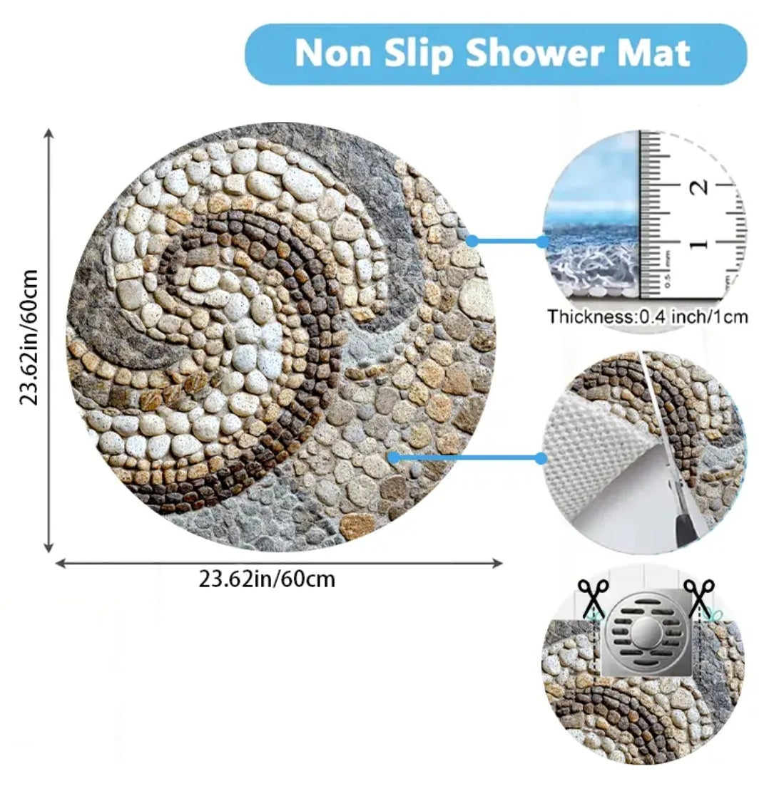 Natural Pebble Shower Bath Mat – Non-Slip Quick-Dry PVC Bathroom Floor Mat
