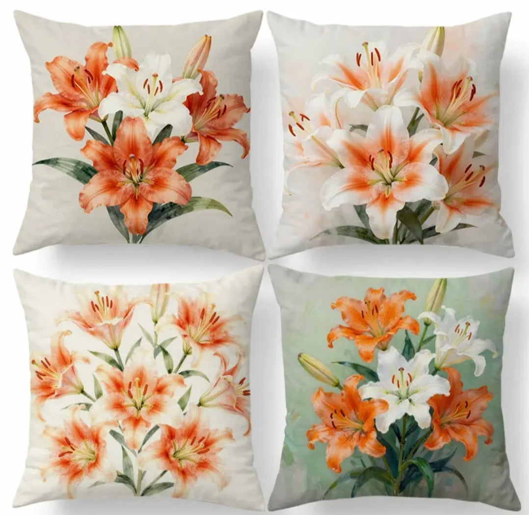 Abstract Orange Flower Pillow Covers – Minimalist Floral Cushion Set