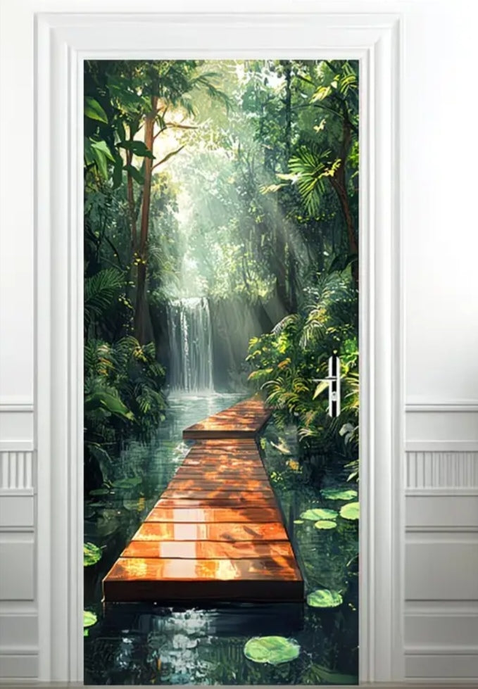 Botanical Door Wrap Collection – Nature-Inspired 3D Wall Murals (95 × 215 cm) | Peel & Stick Waterproof Door Stickers for Home Décor