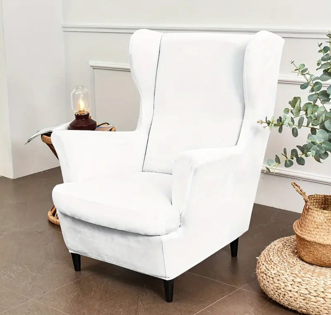 2-Piece Wingback Chair Slipcover – Velvet Stretch Cover (Red / White / Blue)