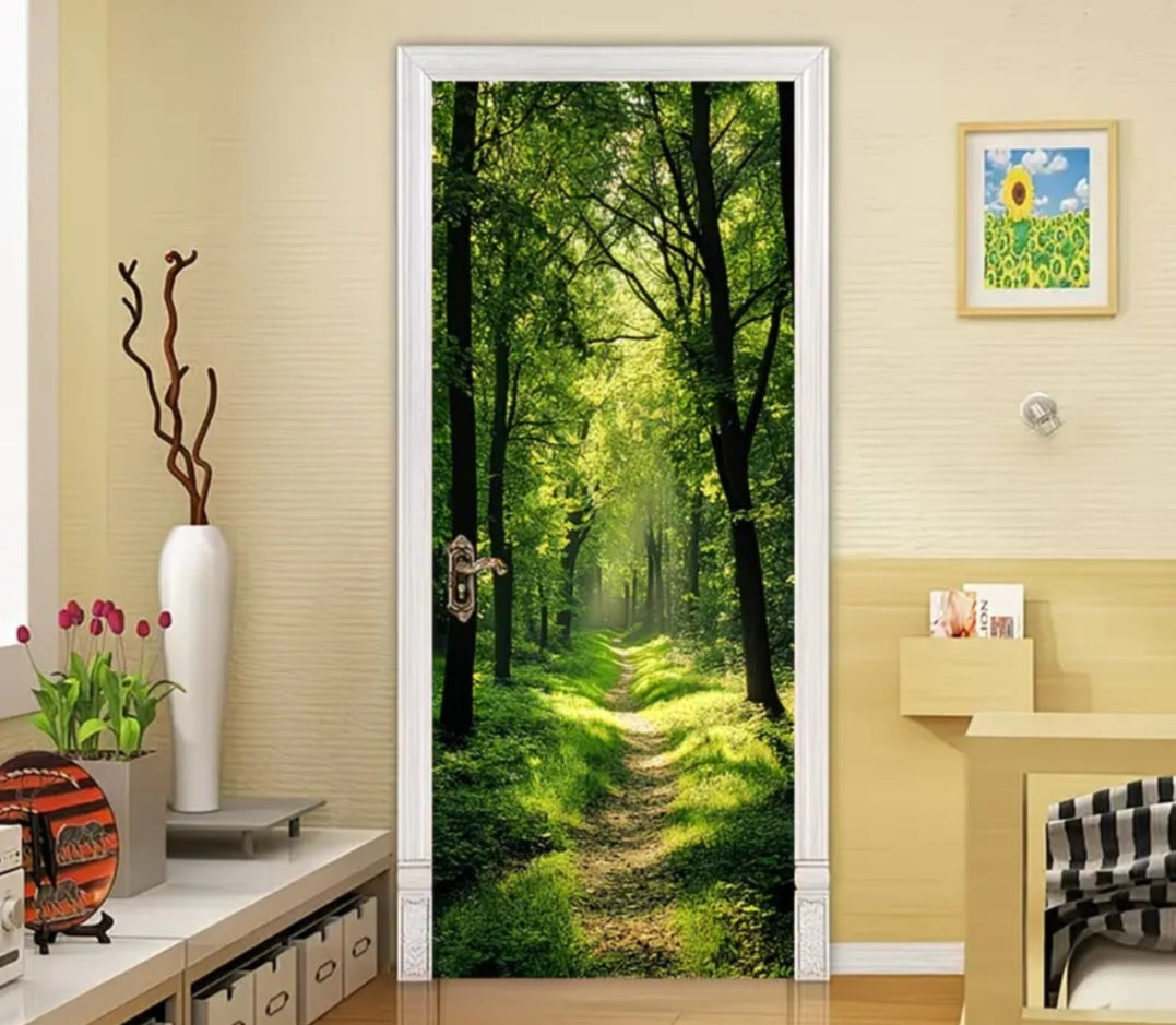 Botanical Door Wrap Collection – Nature-Inspired 3D Wall Murals (95 × 215 cm) | Peel & Stick Waterproof Door Stickers for Home Décor