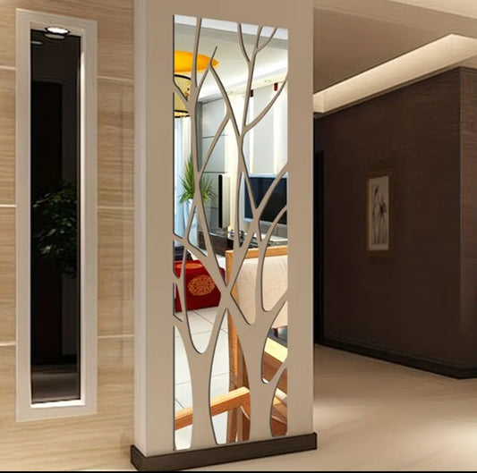 Modern Tree Branch Mirror Wall Stickers – 3D Acrylic Reflective Wall Art (DIY Lay