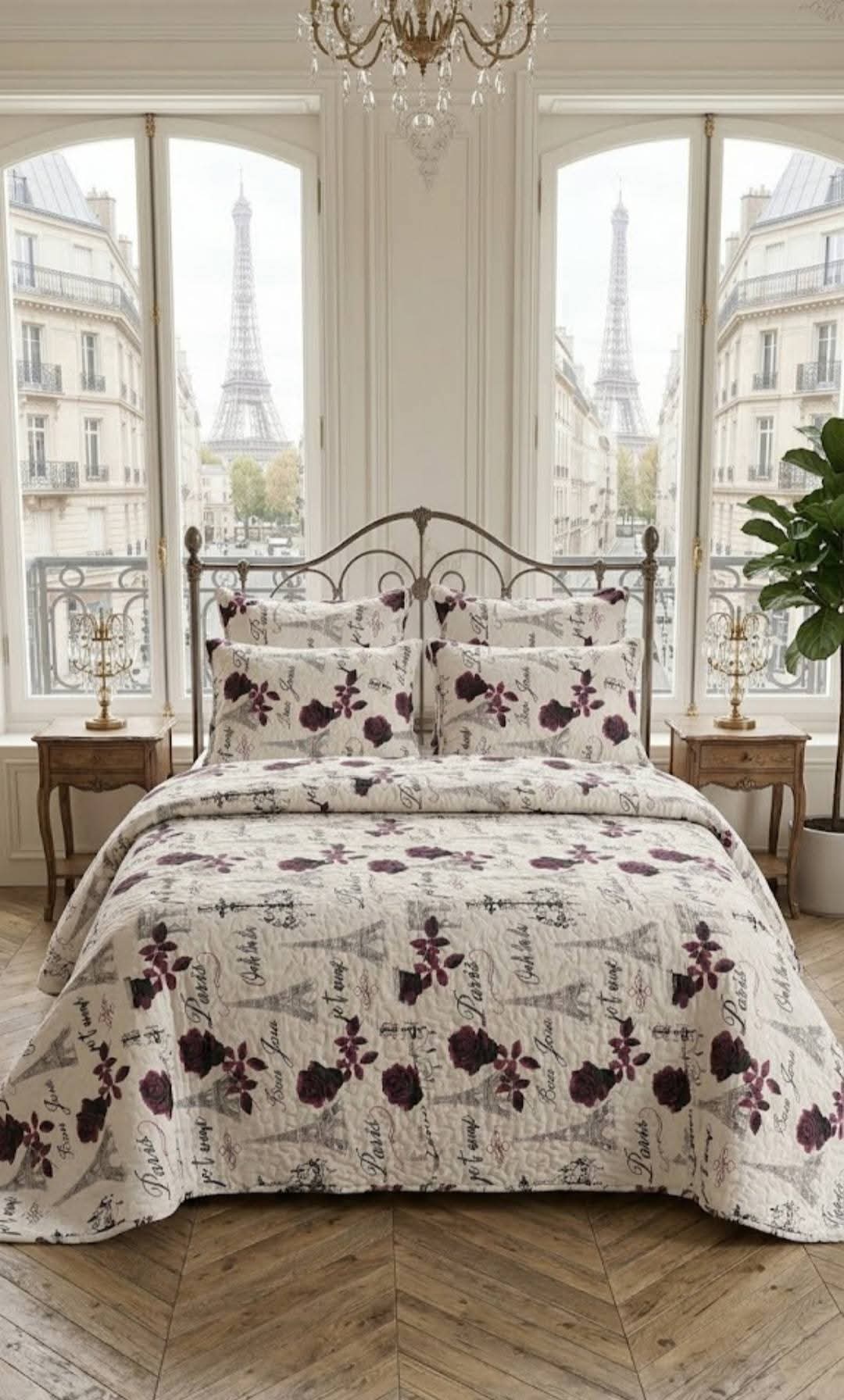 Luxury 5-Piece Cotton Bedspread Set with Floral Print – King Size Bedding Set with Pillowcases