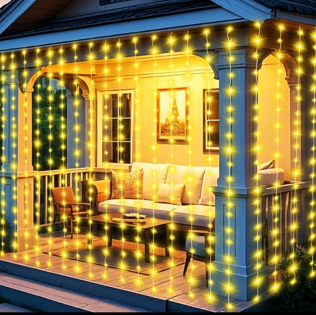Solar Curtain String Lights Outdoor – LED Waterproof Fairy Lights with 12 Modes for Garden, Patio, Balcony & Events