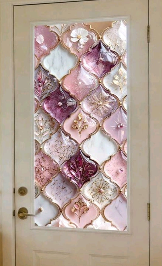 Stained Glass Window Privacy Film – Decorative Floral & Geometric Static Cling, Frosted & Colorful Designs – 45x100cm