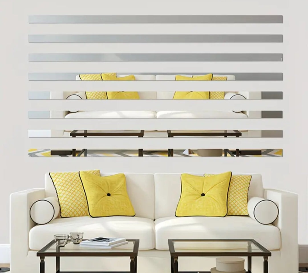 Space-Enhancing Mirror Wall Stickers – 3D Acrylic Reflective Strips (20PCS, Horizontal & Vertical Layout)