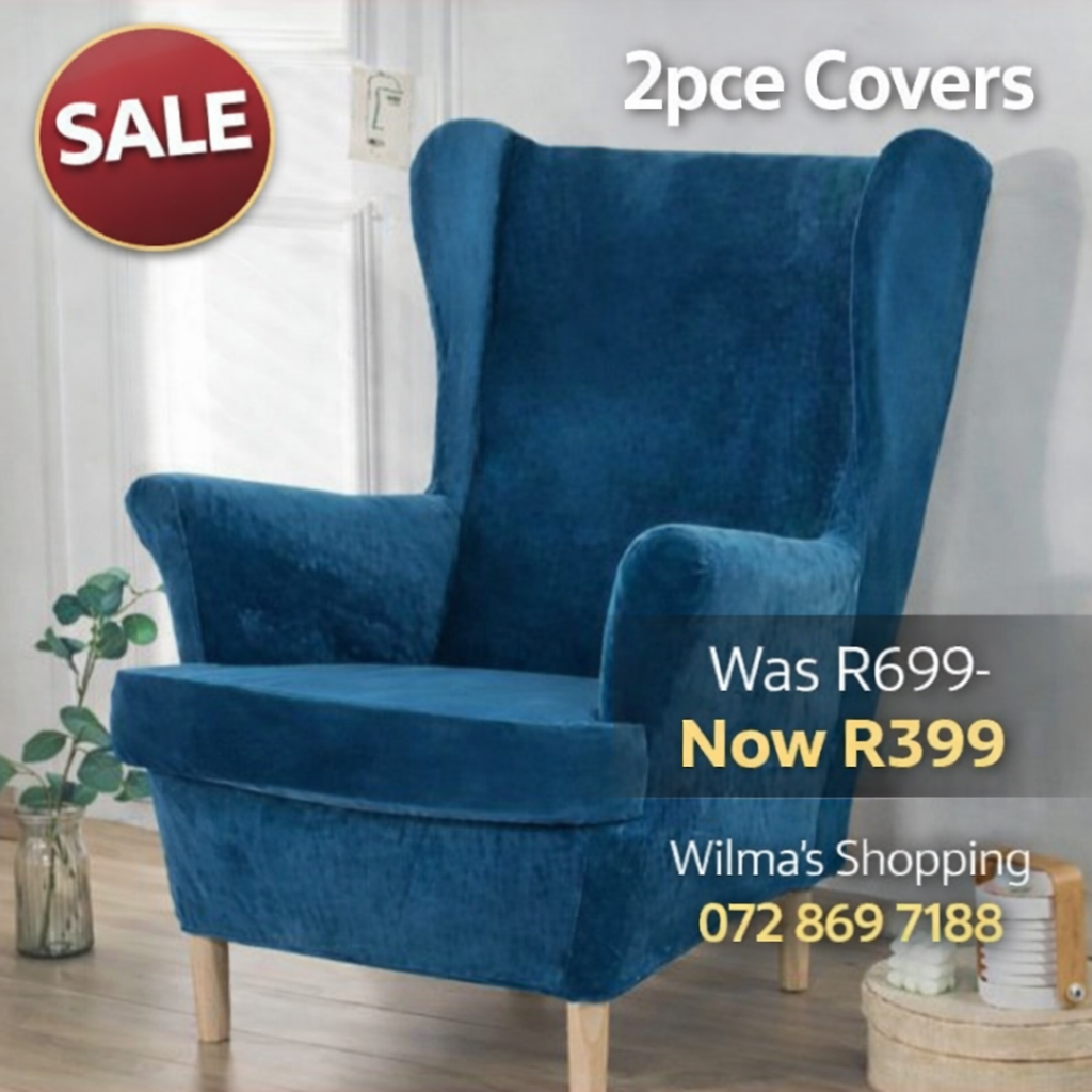 2-Piece Wingback Chair Slipcover – Velvet Stretch Cover (Red / White / Blue)