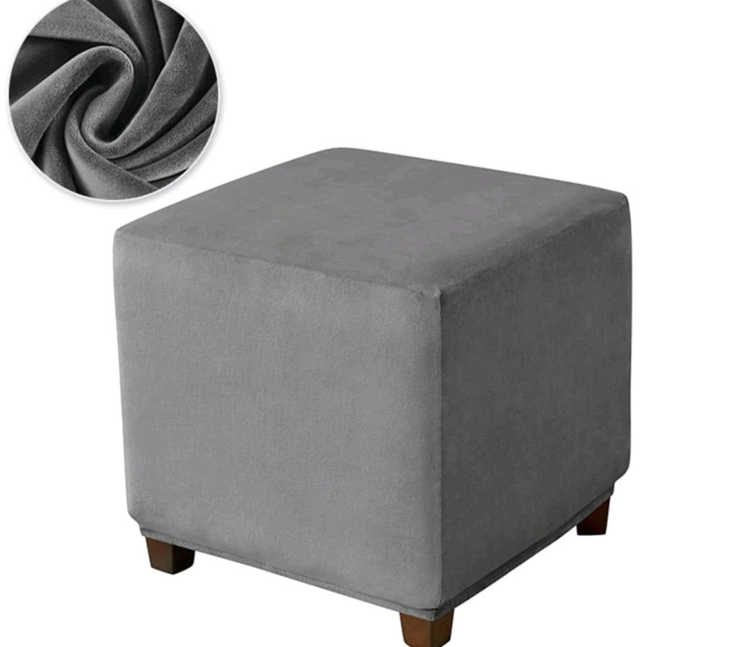 Velour Ottoman Slipcover – Stretch Velvet Footstool Cover (Small, 33–45.7 cm)