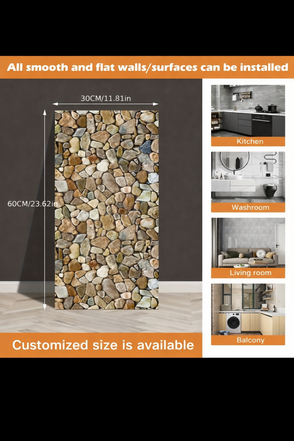3D Pebble Stone Wall Panels – Self-Adhesive Peel & Stick Wallpaper Tiles (10-Pack)