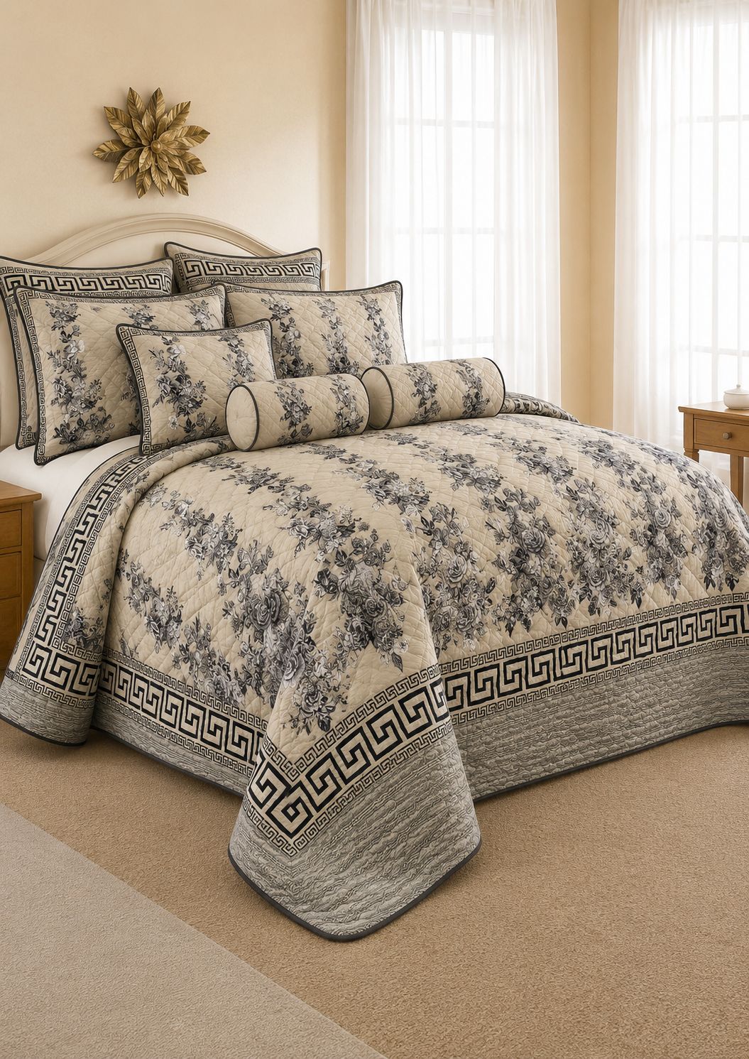 Luxury 9 Piece Quilted Comforter Set – King Size Bedding Collection