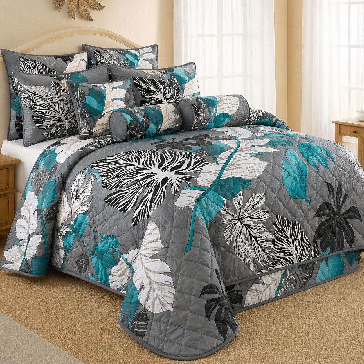 Luxury 9 Piece Quilted Comforter Set – King Size Bedding Collection