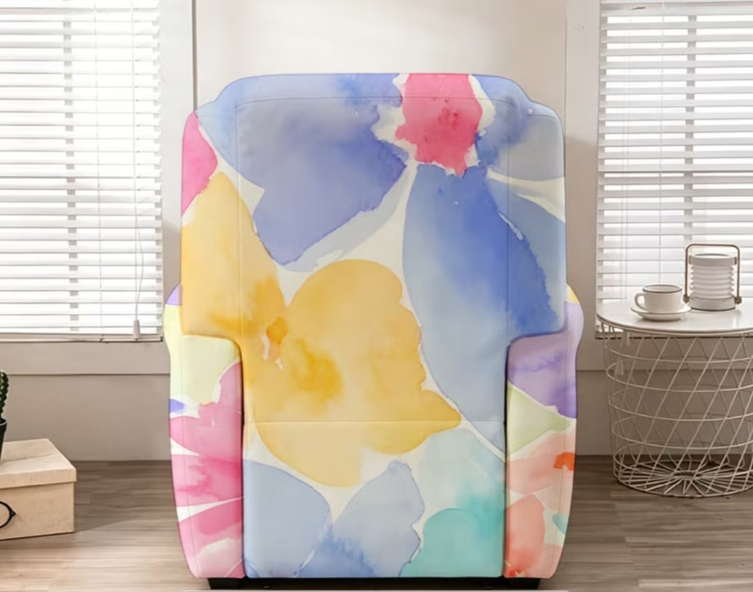 4-Piece Stretch Floral Recliner Chair Cover | Washable Protective Slipcover