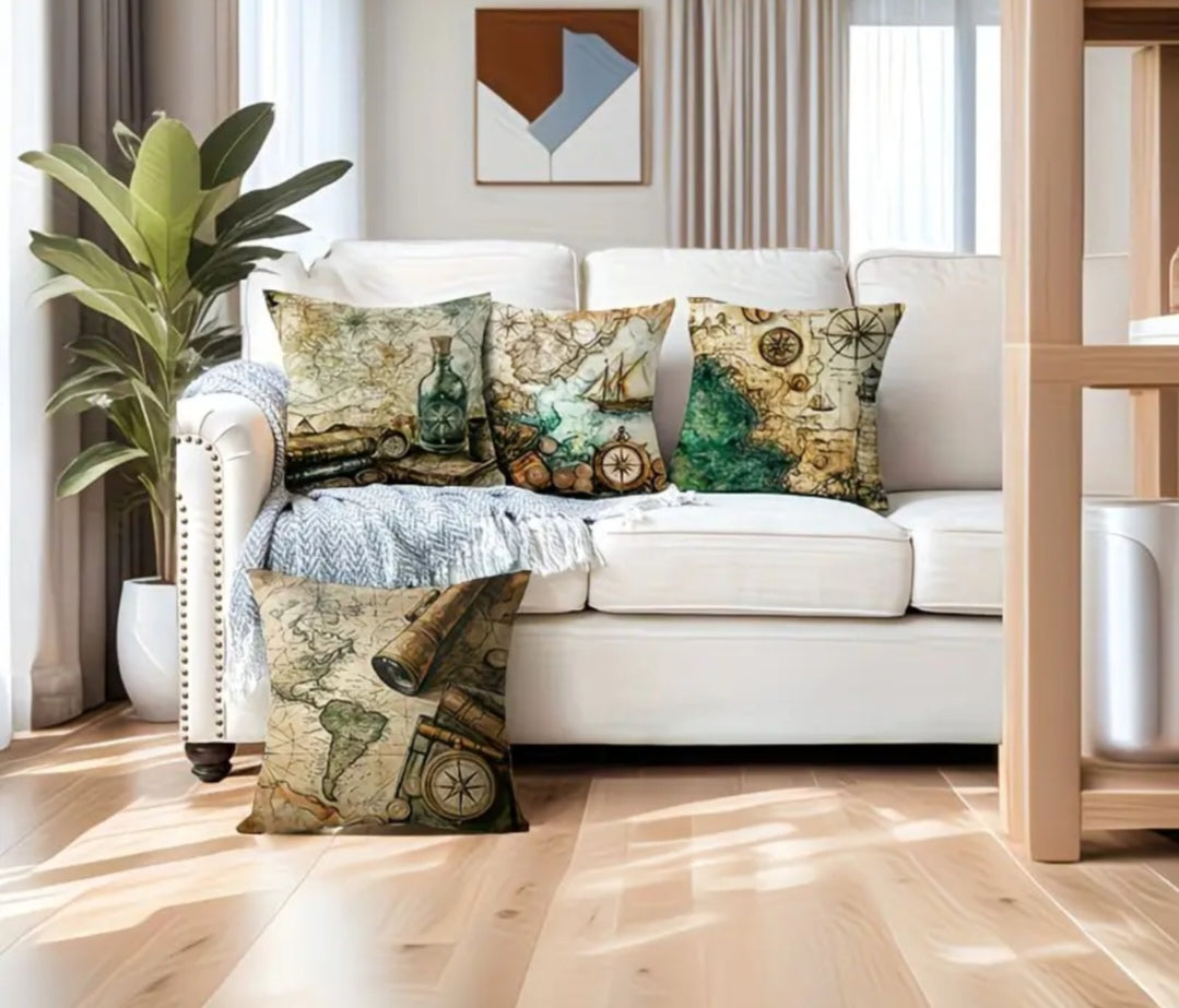 Coastal & Nautical Cushion Covers Set of 4 – Beach, Ocean, Sailboat & Maritime Designs 45x45cm each